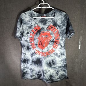 Factorie The Rolling Stones Grey Red Tie Dye V-Neck Graphic Tee VG- M